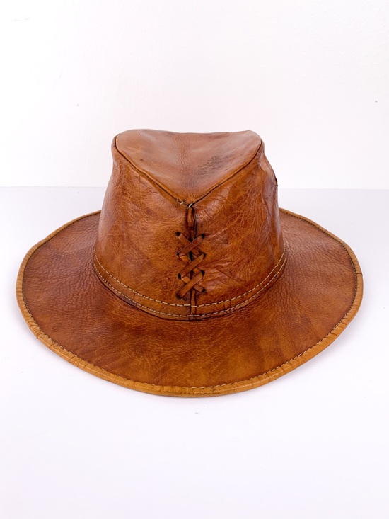 Vintage leather western hat distressed genuine leather cowboy hat handmade boho main image 11